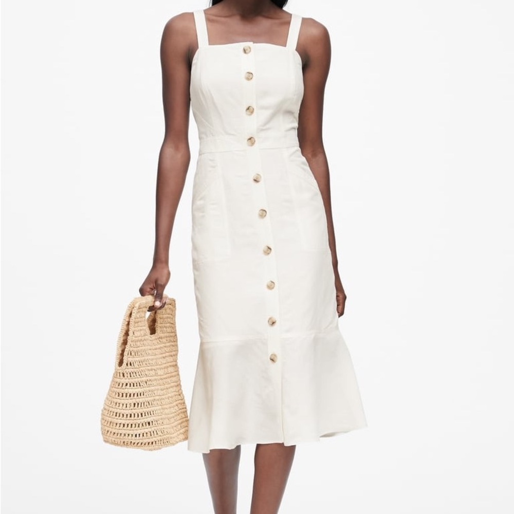 NWT Banana Republic Linen Button-Front Midi Dress